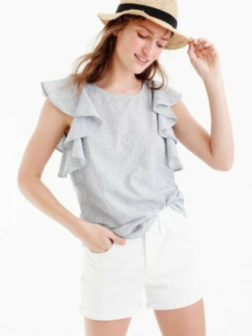 J Crew Flutter Sleeve Blue White Striped Blouse Top Shirt - size 00
